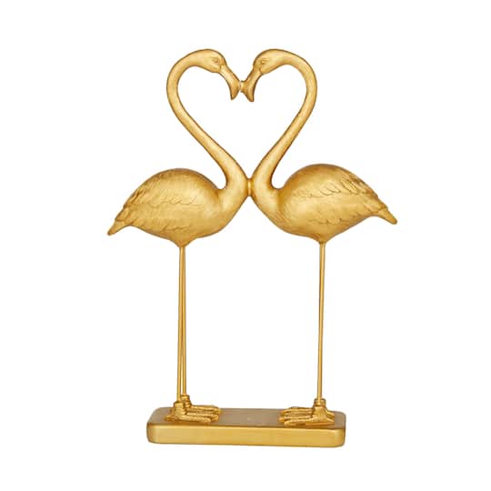 Gold Resin Eclectic Flamingo Sculpture 15" x 11" x 4"